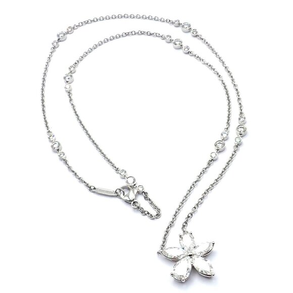 Authentic! Tiffany & Co Victoria Platinum Diamond Mixed Cluster Pendant Necklace - Picture 7 of 13